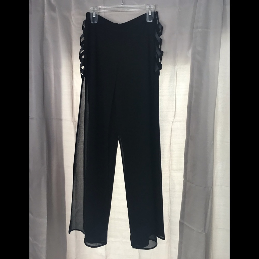 Black sheer overlay pants, side lace detail